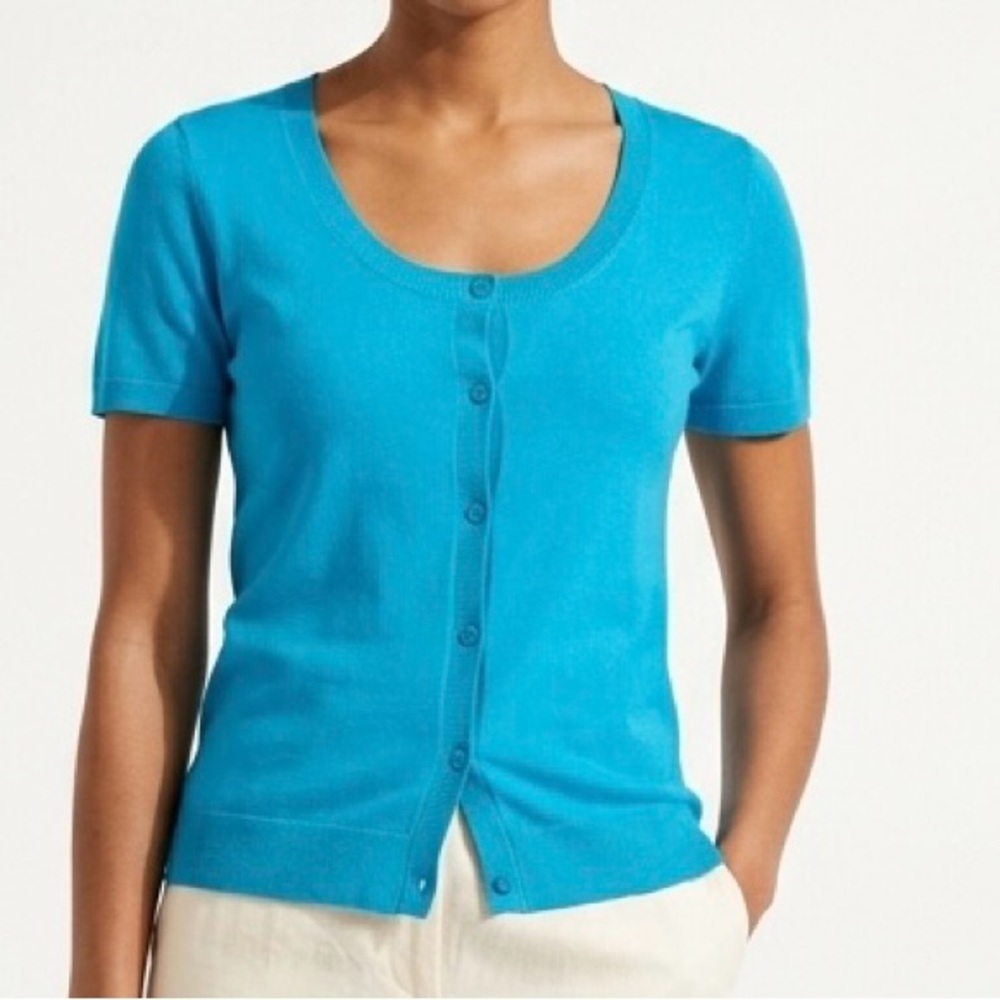 VINTAGE STYLE Ann Taylor Teal Knit Scoop Neck Cardigan Top Medium